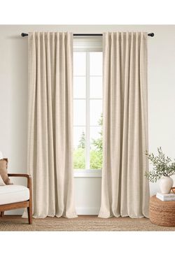 INOVADAY 100% Blackout Linen Curtains for Bedroom 50x108 Inches Oatmeal Linen Textured, Light Blocking, Room Darkening, Thermal Insulated, Back Tab To