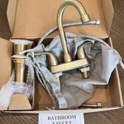 4 inch Brushed champagne Gold Bathroom Sink Faucet with Pop-up Drain and 2 Supply Hoses, Stainless Steel Lead-Free 2-Handle Faucet for Bathroom Sink  