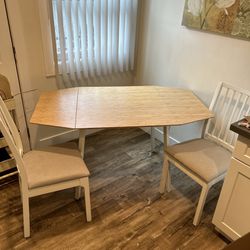 Adorable Foldable Wood Kitchen Table! Plus- Two Chairs To Match 