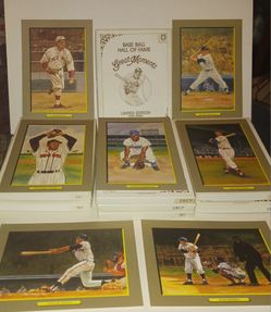 Baseball Hall of Fame "Great Moments" limited edition paintings from the Perez-Steele Galleries. 96 Unsigned cards from the First through Eighth Serie