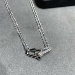 Tiffany Large Double Link Pendant in White Gold with Pave Diamonds