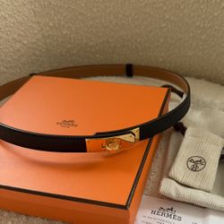 Like New Hermes Black Noir Kelly 18 Epsom Leather Belt Gold Hardware