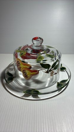 Covered glass dish hand painted