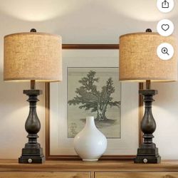 New.•neach3Way Dimmable TouchBlack TableLampee.ff withUSB Ports for Living Room Bedroom 27" Retro