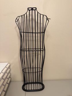 Vintage Black Metal Cage Wire Mannequin Countertop Bust Jewelry Display