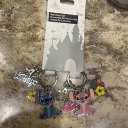 Disney Park Lilo And Stitch Angel Keychain Set 