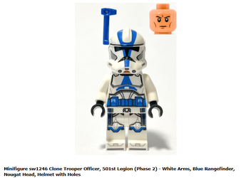 Clone Officer, 501st Legion (Phase 2) White Arms, Blue Rangefinder, Helmet Holes