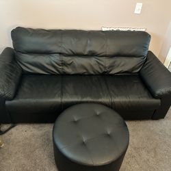 Black leather Couch & Ottoman 