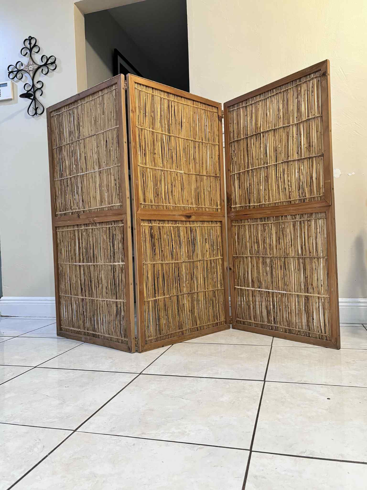 Vintage Bamboo 3 Panel Room Divider 24” Panel 72” 48”H