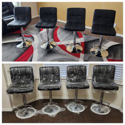 Bar Stools Black Set of 4, NEW Kitchen Chairs Modern Adjustable Hydraulic Swivel