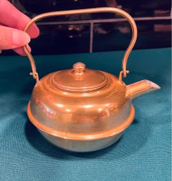 Great solid brass miniature tea kettle with sculpted handle
