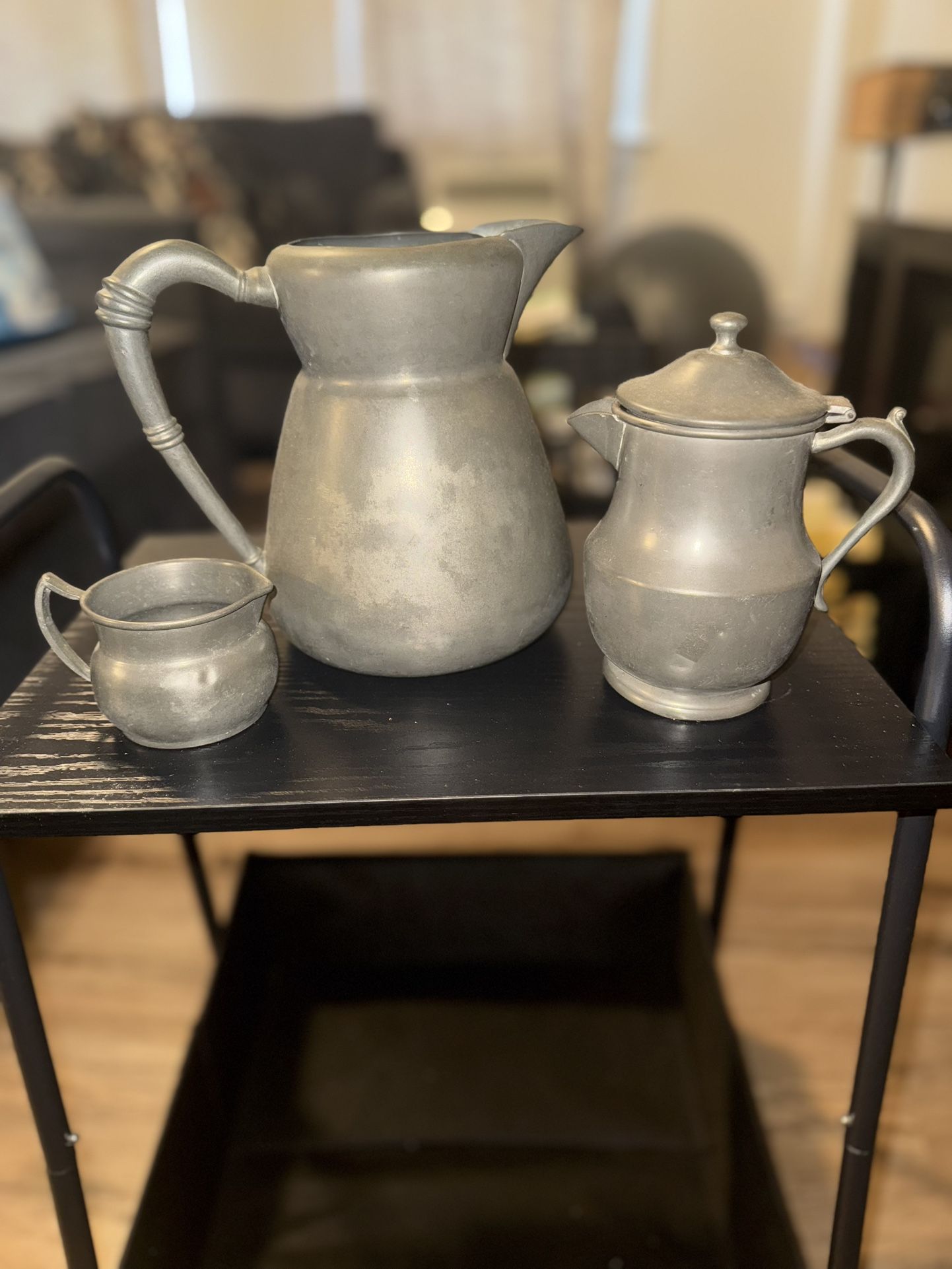 Vintage Pewter Pitcher and Creamer Set