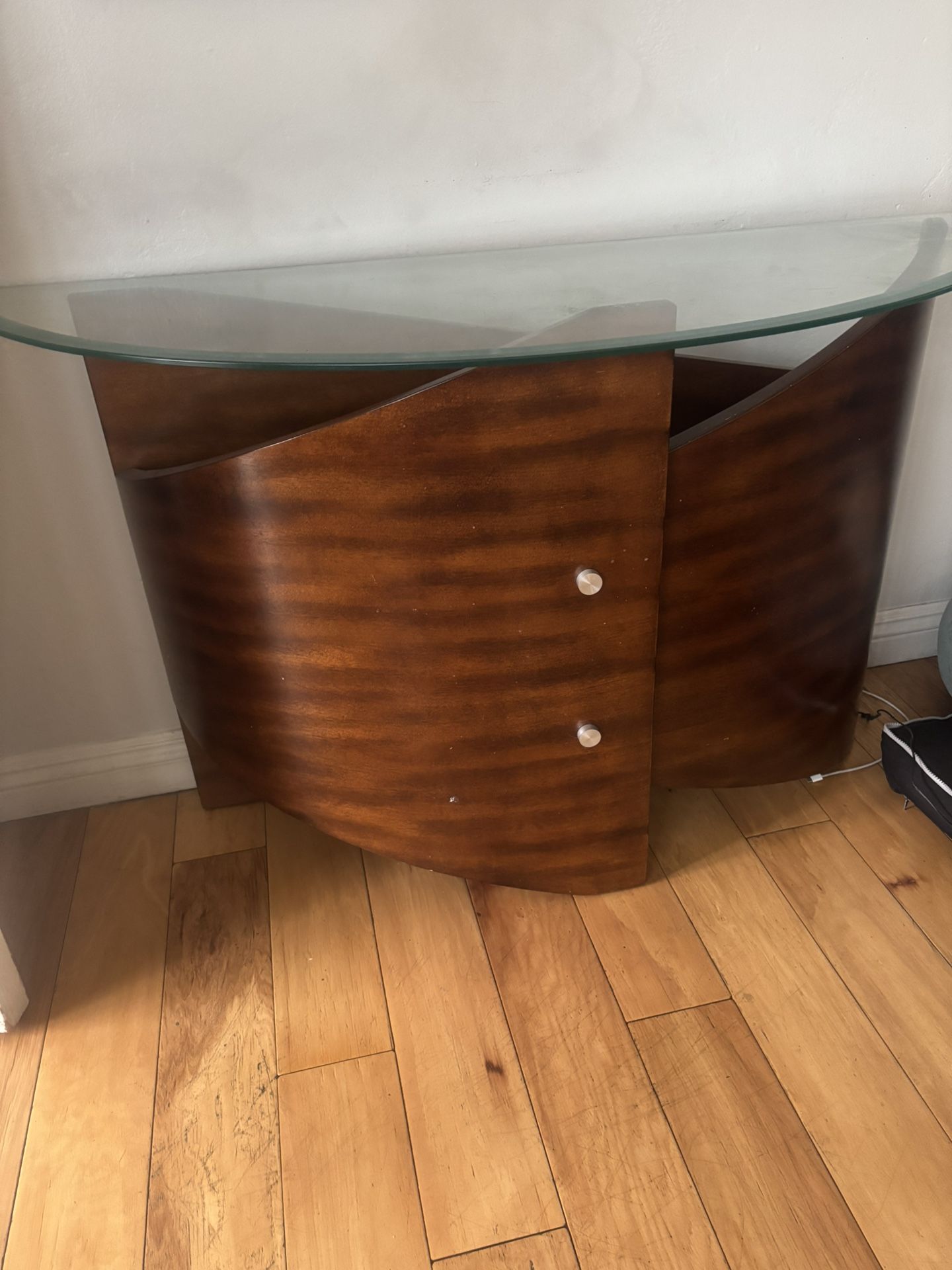 Half-Moon Wood & Glass Console Table