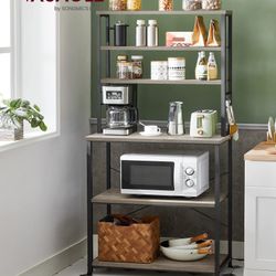 Coffee Bar/Rack /Kitchen Storage Tall Stand Shelf ,6 Hooks and Metal Frame