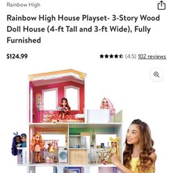  Rainbow High House – 3-Story Wood Doll House (4-Ft