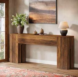71 in. Brown Rectangle Wood Console Table with Sturdy Base, Long Entryway Table Behind Couch Sofa Table