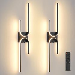 Battery Operated Wall Sconce 2 pack, Remote, Rechargeable, Dimmable, 3 Color, Black, 31.5 inch