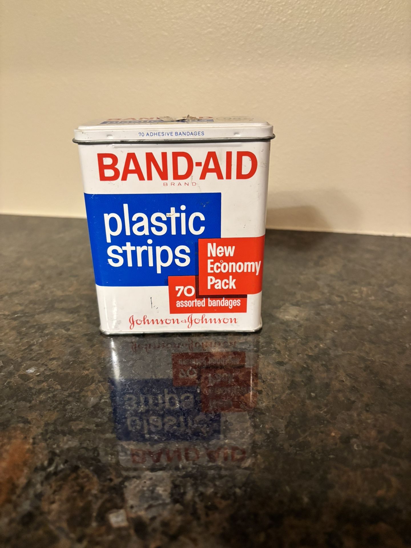 Vintage Band Aid Bandages Value Pack Advertising Metal Tin Can Hinged Lid