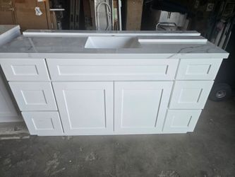60inch White Real wood plywood Single Sink Bathroom Vanity with Stone Top