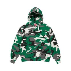 Supreme Small Box Zip-Up Green Camo Hoodie 