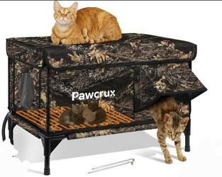Outdoor Heated Cat House in Winter,Extremely Insulated & Weatherproof,Elevated Feral Cat Shelter with Waterproof Eaves & Escape Door for Outside Stray
