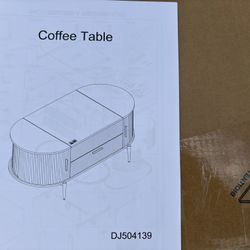 White and Gold, Oval Large Coffee Table, Slide-Out Side Shelves