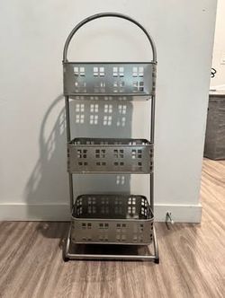 3 Tier Metal Basket Storage Cart with Handle - Silver/Pewter