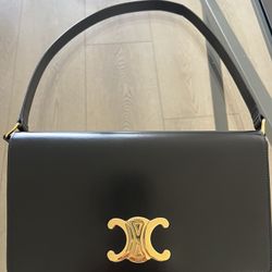 CELIN Trapeze Triomphe Bag - Black Shiny Calfskin, Clutch