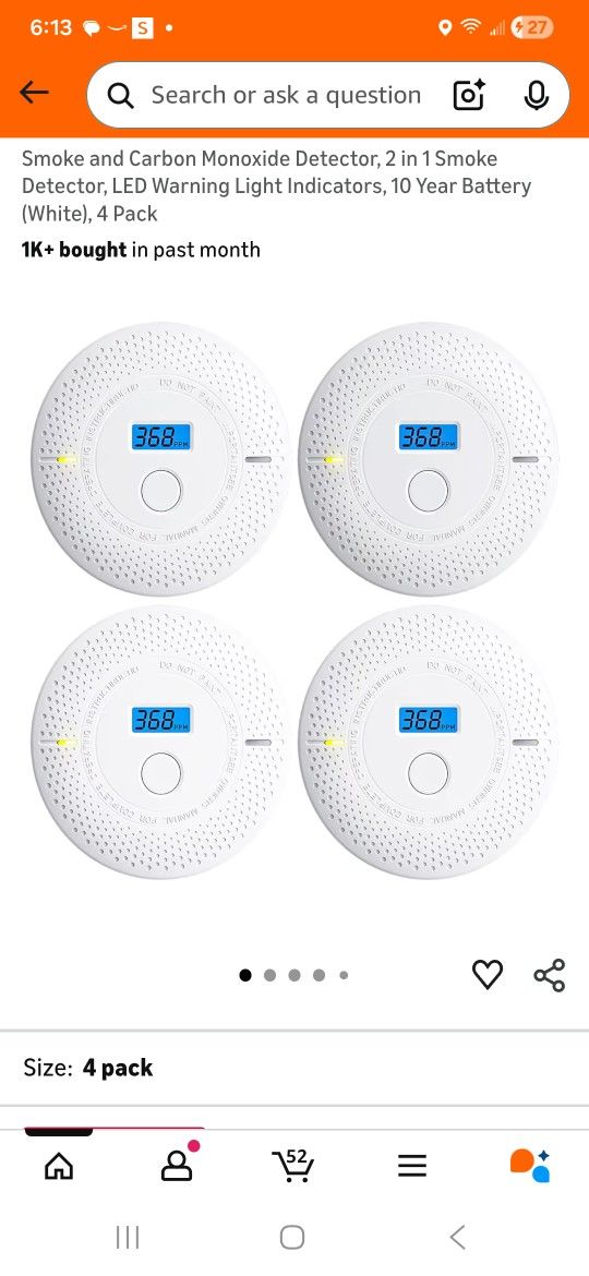 UINGARM 4pack PHOTOELECTRIC SMOKE & CARBON DETECTORS
