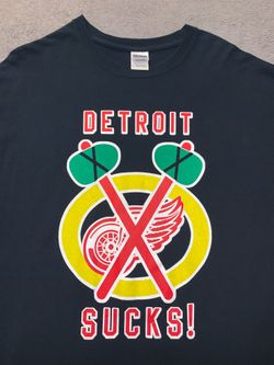 Chicago Blackhawks Gildan Shirt Mens Extra Large Black Detroit Sucks ! Logo NHL