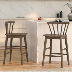 Wood Bar Stools Set of 2, Farmhouse 24" Barstool Counter Stools with Curved Back Counter Chairs for Kitchen Islands Dining Room, Brown
