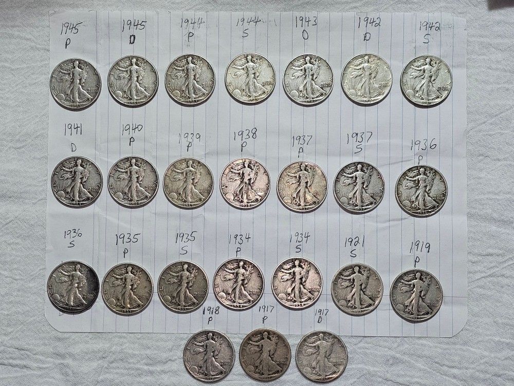 24 SILVER Walking Liberty Half Dollars