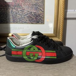 GUCCI GREEN RED LOGO BLACK ACE SNEAKER SZ 8