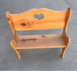 Rustic Pine Wood Bench with Heart Cutout