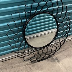 Round Matte Black Metal Framed Wall Mirror