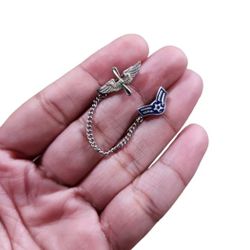 Vtg US Army Air Force Corps Pilot Sweetheart Wings Propeller Chain Pin Brooch 3"