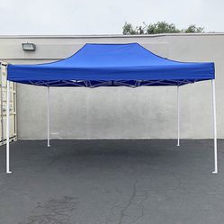BRAND NEW $130 Heavy-Duty 10x15 ft Popup Canopy Tent Instant Shade with Carry Bag, White/Blue 