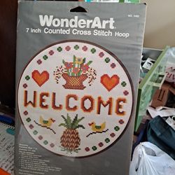 New Wonder Art Counted Cross Stitch 7" Hoop Needle  Craft Kit Welcome Design-$8.00