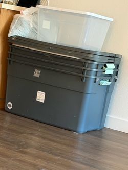 Large plastic storage/moving bins with lids