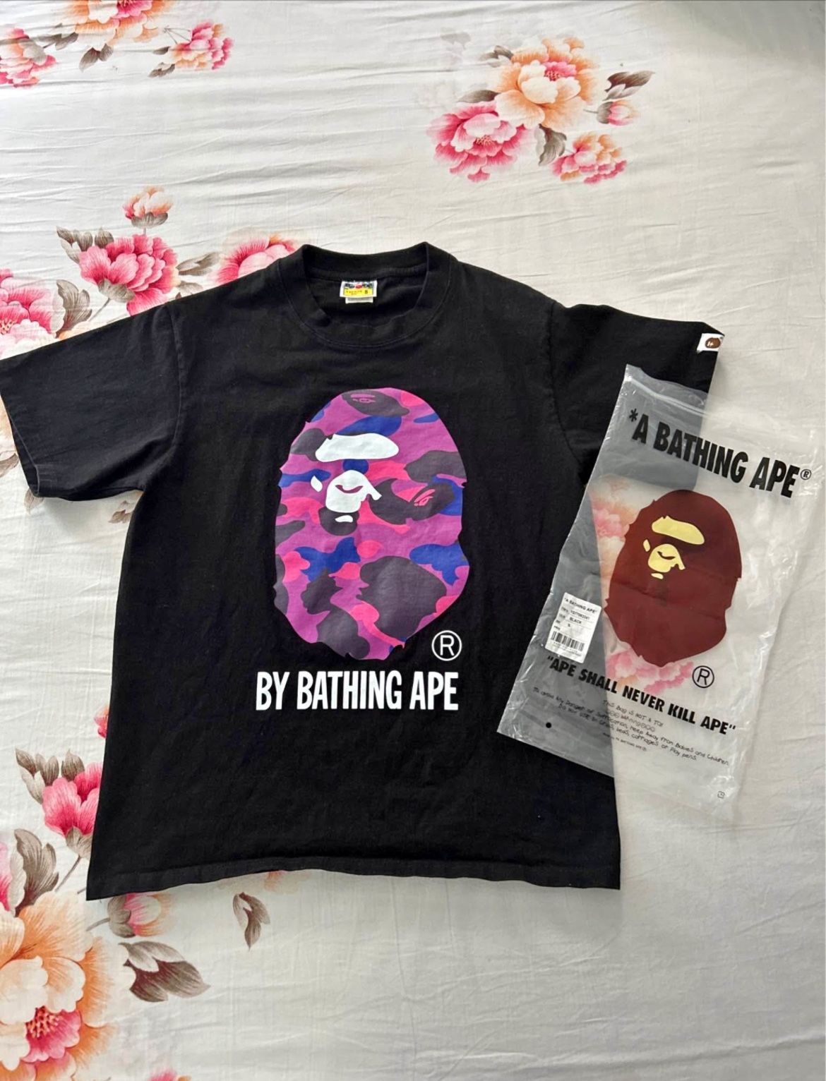 black and purple bape tee