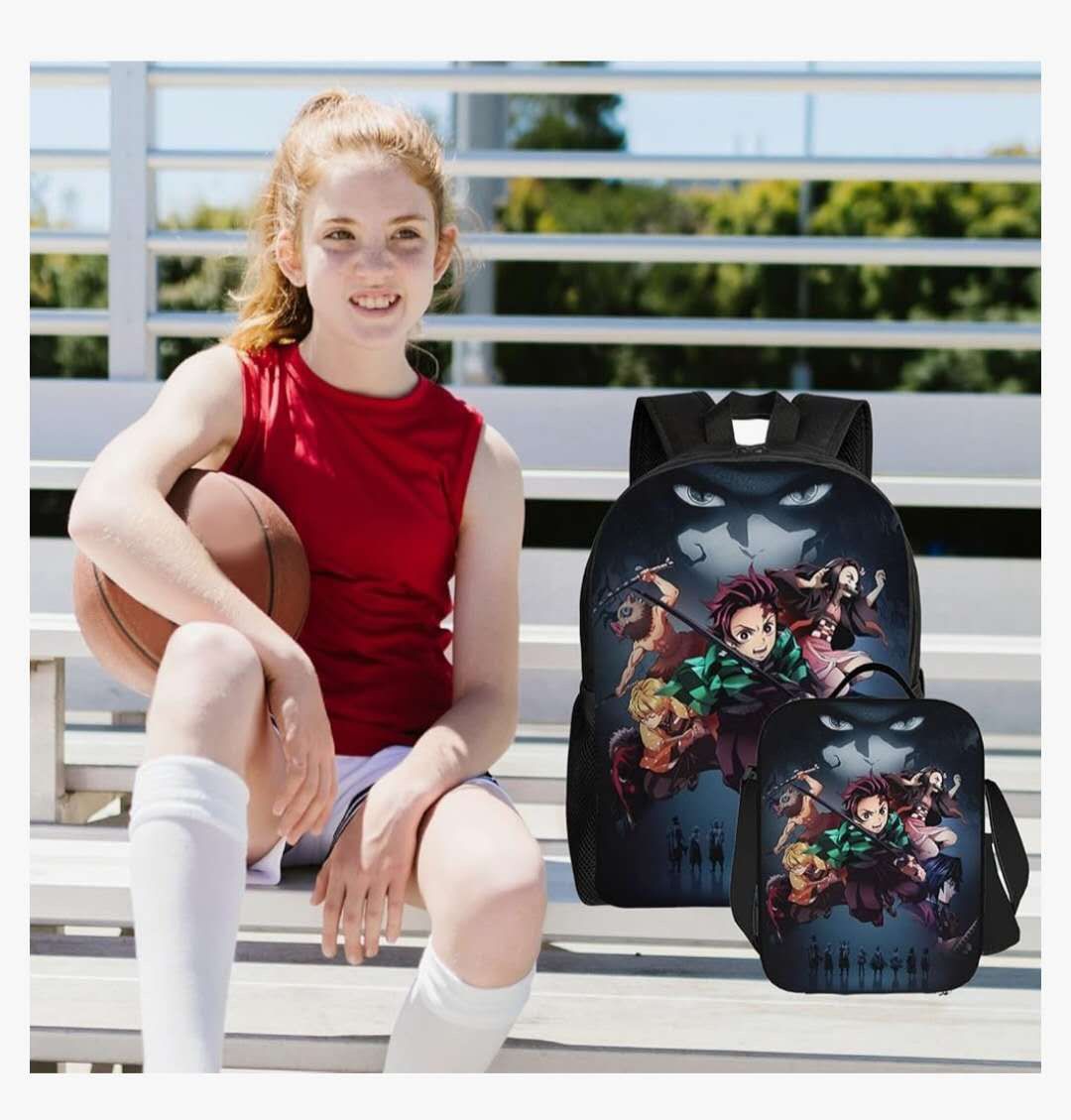 Anime Backpacks Set,Cartoon Laptop Backpacks Teens Backpack Travel Bags Pencil Case Lunch Box (Black $20