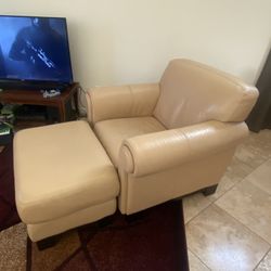 Leather Coach With Foot Stool 