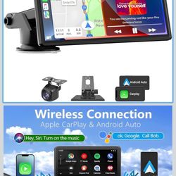 Portable Carplay Screen for Car, 7" Wireless Carplay & Android Auto with Bluetooth, HD Backup Camera, GPS Navigation, Siri, FM, AUX, Mirror Link for A