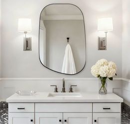 New Brushed Nickel Mirror, 24"x32" Silver Asymmetrical