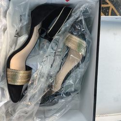 Nine West 7.5 New Strappy Black/Gold Heel Shoes