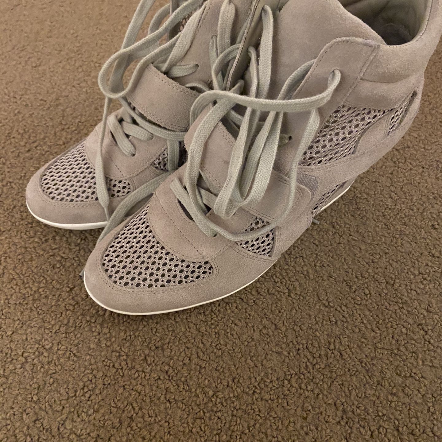 Light Grey Lace Up Sneakers With A Heel