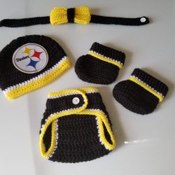 Crochet Baby Boy Pittsburgh Steelers Football Inspired Outfit Photo Prop 