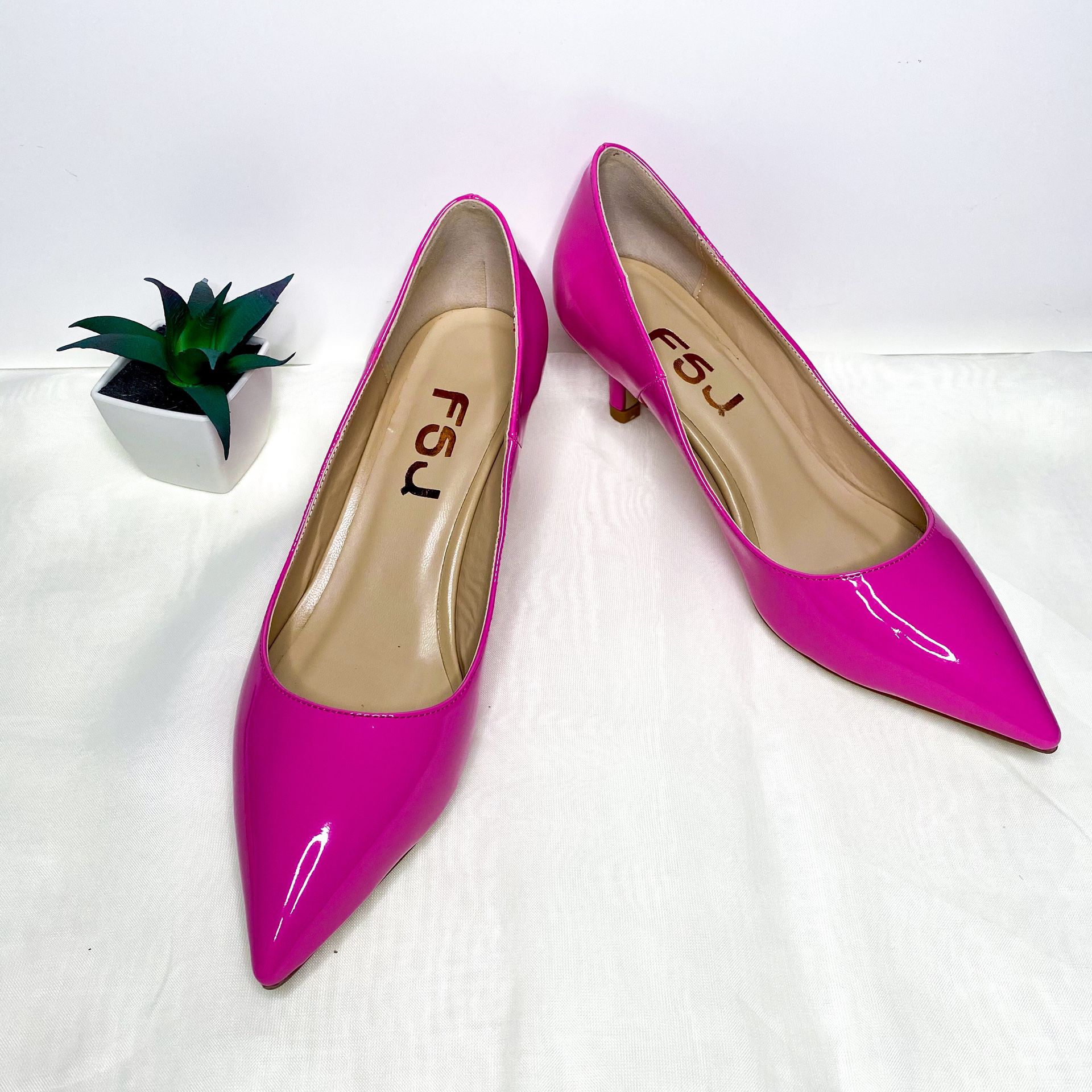 size 5 FSJ Women Classic Kitten Heels Pointy Toe Pumps Office Ladies Dress Shoes