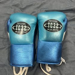 TC32 10oz Lace-Up Boxing Gloves - Metallic Blue / Turquoise - Barely Used, Like New (Hecho en México)