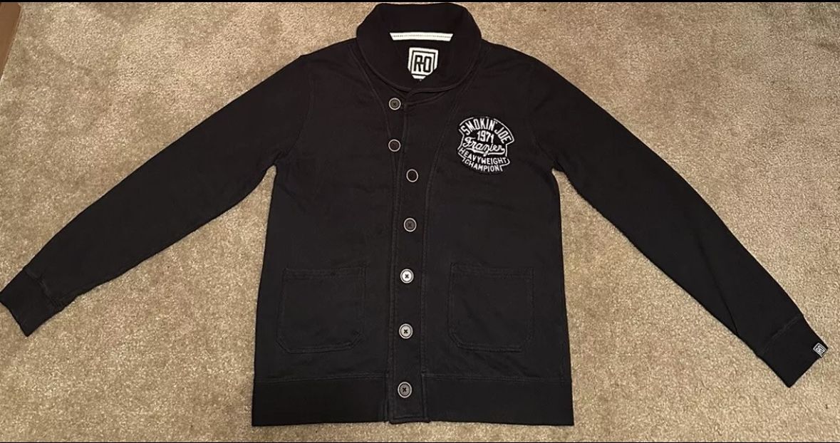 Roots Of Fighting Smoking Joe Frazier Shawl Neck Button Sweater